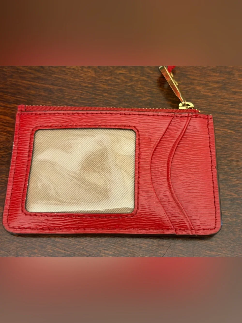 Vintage Lauren Ralph Lauren Coin Purse Card Holder ID Wallet Red Leather 4.5x3”